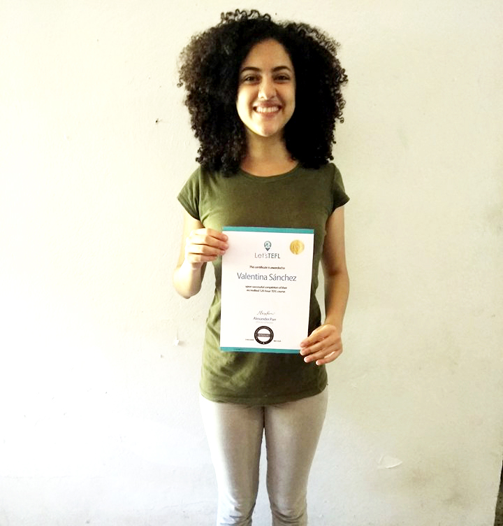 Victoria with her TEFL certificate